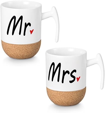 Zi-Rui Novelty Mr and Mrs Mugs Set,Wedding Gifts for Couple, Engagement Bridal Shower Gift Unique Anniversary Married Couple Gift,Great Valentine Christmas Gift,Cork Bottom Design Ceramic Cups 10.5oz