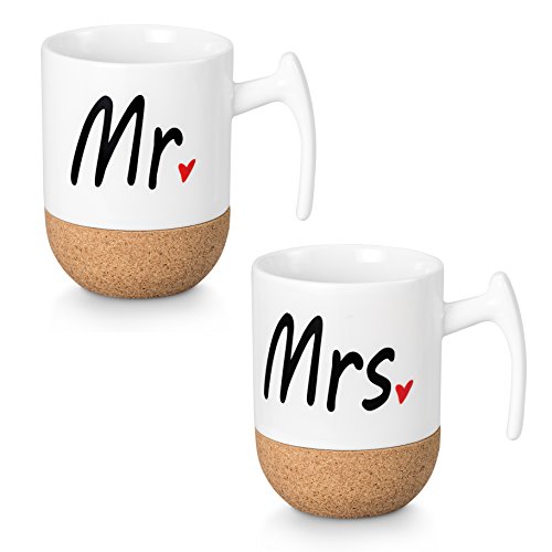 Zi-Rui Novelty Mr And Mrs Mugs Set,Wedding Gifts For Couple, Engagement Bridal Shower Gift Unique Anniversary Married Couple Gift,Great Valentine Christmas Gift,Cork Bottom Design Ceramic Cups 10.5Oz #TOP7