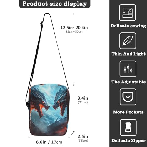 Crossbody Bag Fire Flame Dragon Fighting Messenger Bag for Women Men Purse Shoulder Bag Satchel Bag with Adjustable Strap 214A46383