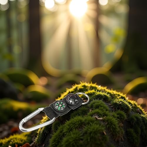 Carabiner con brújula y termómetro metálico compacto para camping miniatura 3