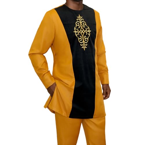 African Suits for Men Velvet Patchwork Dashiki Shirt Pant 2 Piece Outfits Casual Attire Nigerian Clothes3