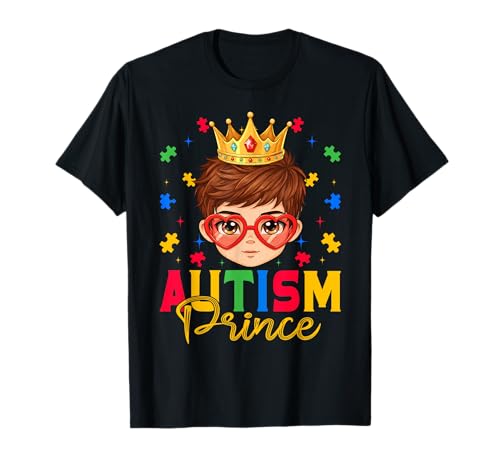 Autism Prince Autism Awareness Puzzles Autistic Kids Boys T-Shirt