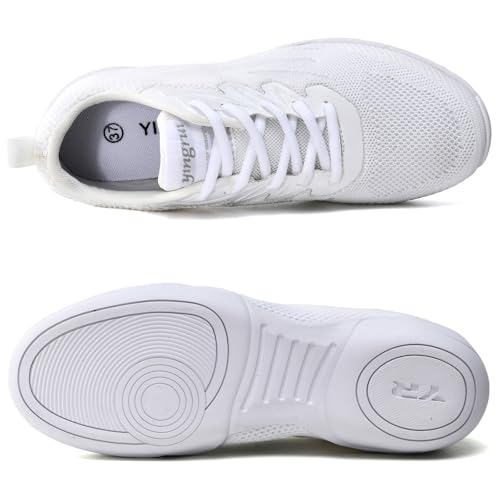 DADAWEN Adult & Youth White Cheerleading Dance Shoes Athletic Training Lightweight Competition Tennis Sneakers Cheer Shoes4
