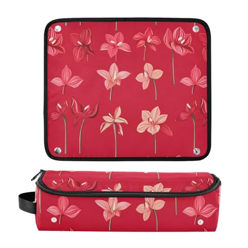 Organizador de herramientas para el cabello 2 en 1 Cute Red Flowers con tapete resistente al calor desmontable y gran capacidad para planchas y rizadores miniatura 3