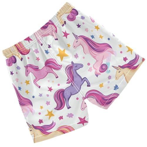 Pigsaly Boys Swim Trunks Pink Unicorns Yellow Star Boys Board Shorts Swimsuit Swimwear Summer Bathing Suit 4T2