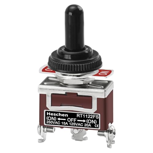 Heschen Metal Toggle Switch, RT1122FS, SPDT, Momentary Type, (ON)/OFF/(ON) 3 position, 15A 250VAC, with Waterproof Cap, CE