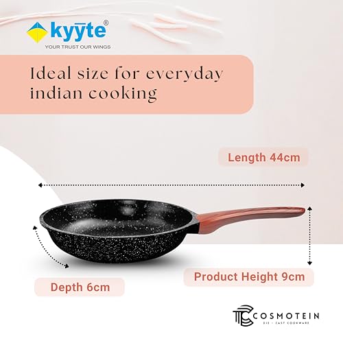 Image of kyyte CosmoTein Die Cast Non Stick Frying Pan 24 cm Dia, Pasta,Saute Pan,Nonstick Fry Pan with 5 Layer Coating,Gas & Induction Stove Friendly,Dishwasher Safe, PFOA&PFOS Free,Safe Healthy&Toxic-Free.