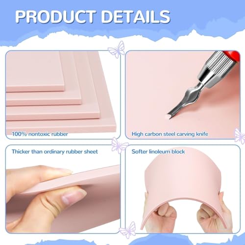 Image of 6 Pack Stamp Making Kit with Carving Tools, 4Pcs Linoleum Blocks