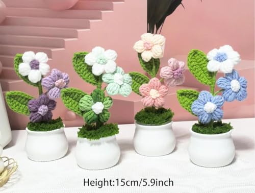 Image of VRB DecTM 1 Pcs Crochet Flowers Artificial Daisy for Office Desk Car Dashboard Decor,Home Decoration, Office, Bedroom, Christmas Decor, Wedding,Diwali (Triple Purple Daisy with Pot)