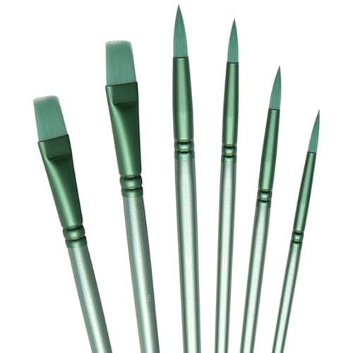aderroo Acrylic Paint Brush Set 6 pcs Watercolor Brushes Painting Brush Nylon Hair Brushes for All Purpose Oil Watercolor Painting Beginner Kits (6 Green)
