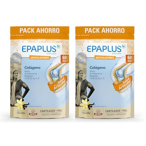 EPAPLUS Articulaciones, Pack 2 Sobres de 668,4 gr - Tratamiento para 120 días - Colágeno Hidrolizado con Silicio y Ácido Hialurónico, Disolución Instant Sabor Vainilla -