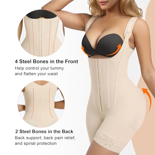 Image of SHAPERX Women's Fajas Colombianas Tummy Control Shapewear Postpartum Butt Lifting Body Shaper with Boned Support