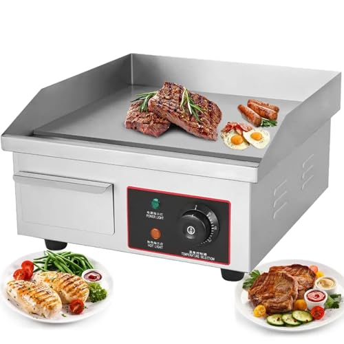 WhFKLca Plancha Eléctrica Comercial,Placa EléCtrica De Acero Inoxidable para Encimera,Parrilla Superior Antiadherente Teppanyak,CalefaccióN Uniforme/áRea De CoccióN Grande/50-300 ℃ Ajustable,3000 W S