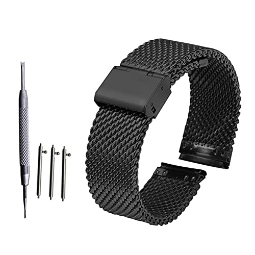 Correa de reloj milanesa negra con malla de acero inoxidable de 22mm 3