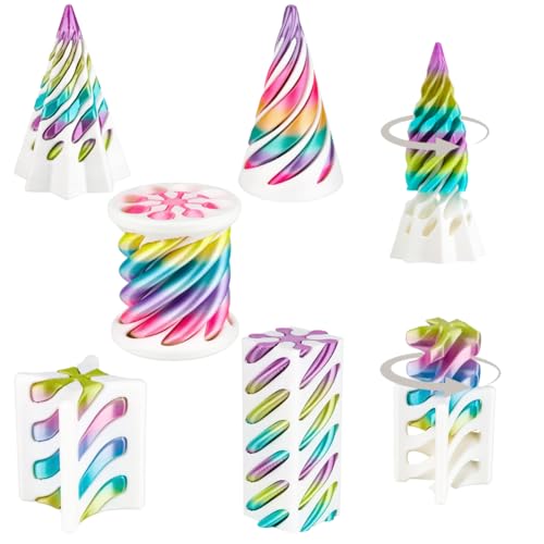 Cool Impossible Cone Fidget Toys- 5 Pack 3D Printed Toys Desk Stress Relief for Adults - Satisfying Spiral Fidget Toys with Smooth Push Pull Optical Illusion - 3D Printed Fidgets Gifts for Colleague