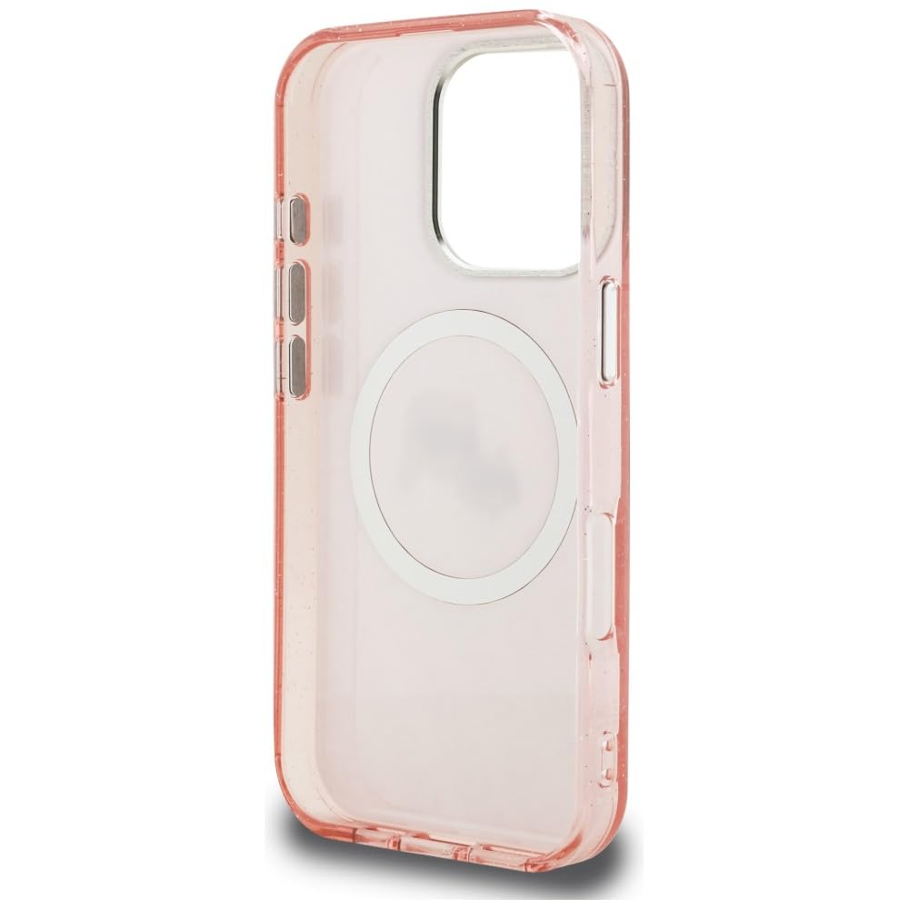 CG MOBILE Karl Lagerfeld IML Glitzer Karl & Choupette Köpfe Logo kompatibel mit MagSafe Hülle für iPhone 16 Pro Max (Rosa)