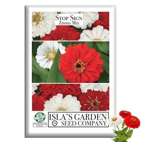 Stop Sign Zinnia Mix Flower Seeds (Zinnia elegans) – 500+ Heirloom Non-GMO Seeds by Isla’s Garden Seeds, Red & White Bloom Mix, Bold Summer Flower Beds, Pollinator Friendly, Bright Cutting Flowers