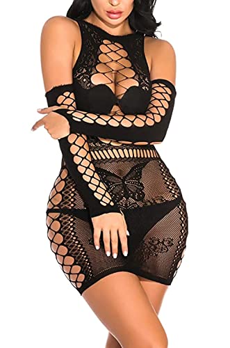 Image of Xs and Os Women's Fishnet Babydoll Lingerie with Separate Sleeves