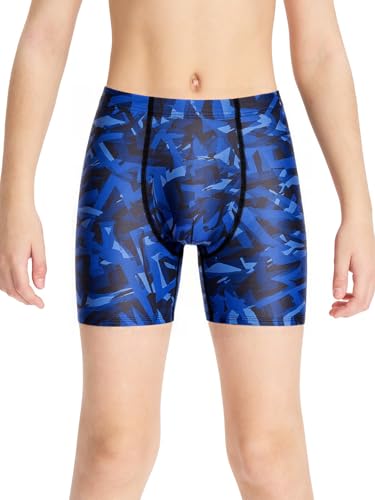 DEVOROPA Youth Boys Splice Swim Shorts Square Leg Swimsuit Nylon Swimming Boxer Brief UPF 50+ Abstract B M