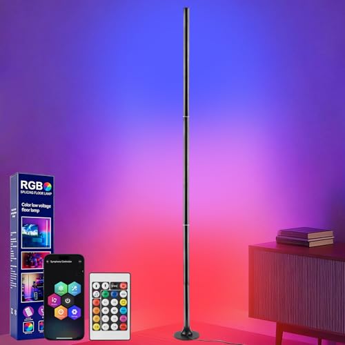 sylvwin - Lámpara de pie LED, lámpara de esquina LED RGB con control por aplicación y mando a distancia, sincronización musical, lámpara de pie RGB con mando a distancia, 16 millones de colores, sala