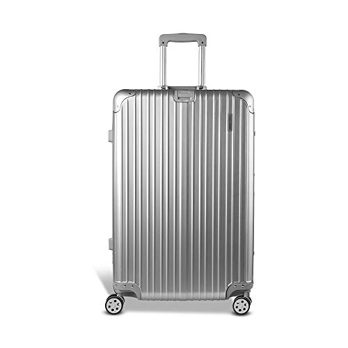 Wanderlite Luggage Set 28" Silver Suitcase Hand Luggages Travel Hard Case Hardside Shell Trolley, Carry on Bag Rolling Lightweight, TSA Lock Aluminium Frame