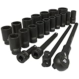 Klutch Jumbo Ratchet and Impact Sockets - 3/4in. Drive, 21-Pc. Set, Deep