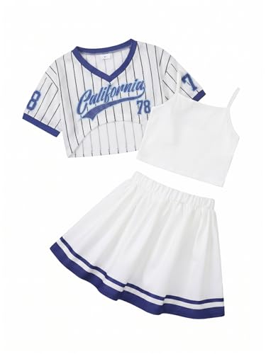 Image of PureChapter Tween Girls 2 Piece Outfits Short Sleeve Tops and Pleated Skirt Set, Cute Pleated Skirt for Girls Size 7-14