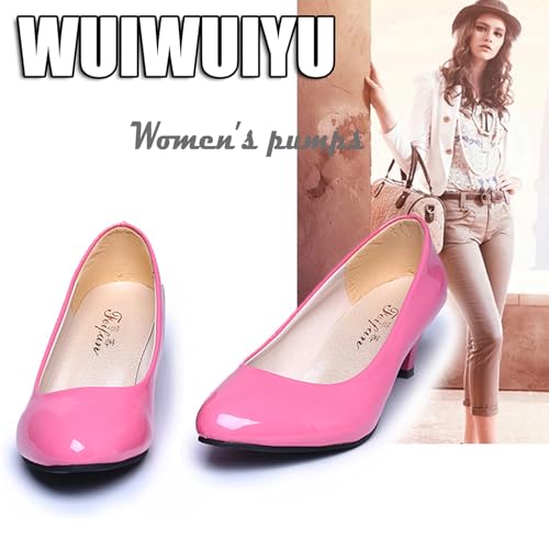 Image of WUIWUIYU Womens Office Kitten Heels Pumps Slip On Evening Dress Work Cute Sexy Pump Shoes