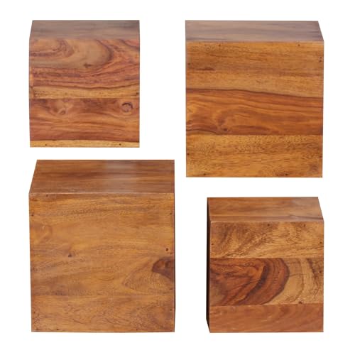 Wohnling 4er Set Wandregale Mumbai Massivholz Sheesham Holzregal Landhaus-Stil Hängeregal 25cm und 20cm Echt-Holz Wandboard