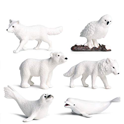TOYANDONA 6Pcs Arctic Circle Ocean Sea Animal Figurines Set Plastic Wild Animal Learning Models Includes Polar Bear, Beluga& Ferrets Figures for Toddlers Kids