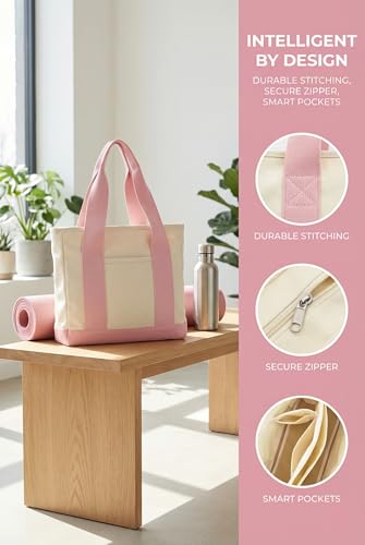Image of TeeYee 16oz Canvas Tote Bag Casual Multi pockets Handbags Large Capacity Shopping Shoulder Bag with Pocket Bags Work Purses