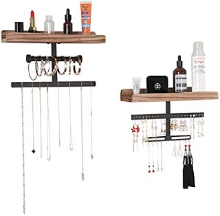 Lavievert Hanging Wall Mounted Jewelry Organizer Paulownia Wood Jewelry Holder Display for Necklaces, Bracelet, Earrings, Ring - Set of 2