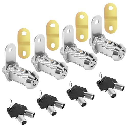 Sartatue RV Storage Lock Cam Locks Keyed Alike,1-1-8 RV Compartment 4PCS Camper, Trailer, Vending Machine Replacement Set with 8 Keys, Chrome Finish(4, 1-1-8 Inch)