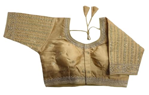 Pujia Mills Women's Readymade Blouse Embroidery Multi Coding Gold Thread Indian Ethnic Designer Stitched Readymade Saree Half Sleeve Blouse for Women for Saree Lehenga Choli