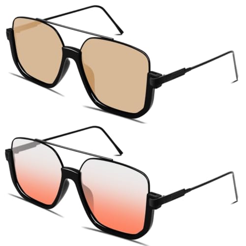 Image of GUVIVI Retro Oversized Aviator Sunglasses for Women Men Square Double Bridge Pilot Sun Glasses 70s Trendy Shades