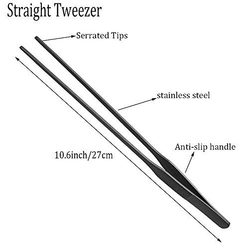 Wenplus 2PCS Aquarium Tweezers Stainless Steel Straight and Curved Tweezers Set Long Handle Reptile Feeding Tongs for… - Image 4