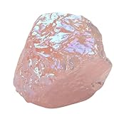 KALIFANO Angel Aura Rose Quartz Crystal - Titanium Bonded High Energy Raw Cuarzo Rosa Chunk with Information Card - Natural Reiki Rock Used for Love and Passion (Family Owned and Operated)