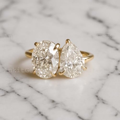 Oval & Pear Moissanite Two Stone Engagement Ring 14K Solid Gold Toi et Moi Ring Double Stone Bridal Promise Jewelry Gift for Women2