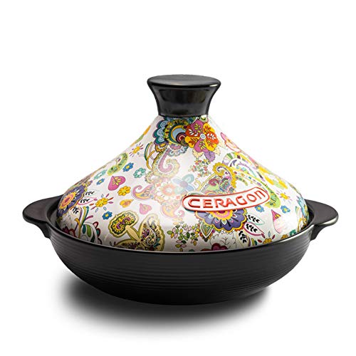 Tagine Pot,Ceramic Casserole,Moroccan Flower Pattern Saucepan Non Stick Exotic Stew Pot With Creative Lid Open Fire Gas Safe -A 2L #TOP1