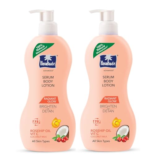 Image of Parachute Advansed Radiant Glow Body Lotion with Coconut Milk, Vitamin-C, Rosehip Oil, Niacinamide, 100% Natural Moisturizers, for All Skin Types, 13.5 fl oz, Pack of 2