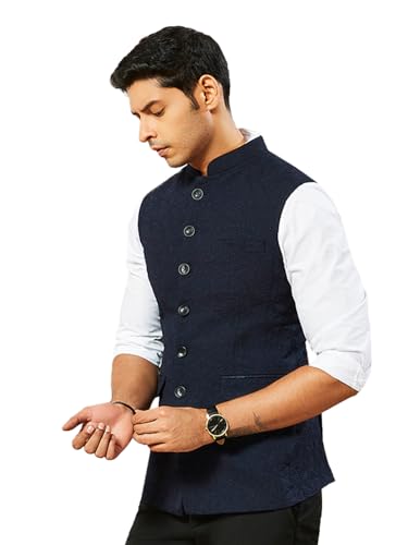 Image of VASTRAMAY Men's - Nehru Jacket, Silk Blend Emboss Fabric nehru jacket For Men, Traditional Indian Festive & Ethnic Wear