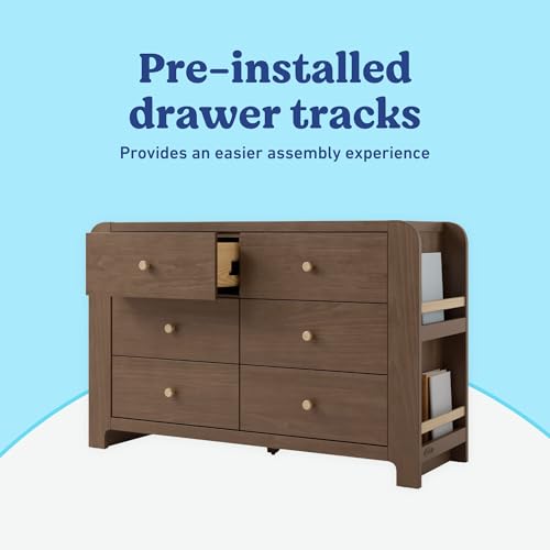 Image of Graco Read-with-Me 6 Drawer Dresser with Bookshelves (Hazelnut with Driftwood) - GREENGUARD Gold Certified Storage for Baby and Kids Room, Interlocking Drawer System