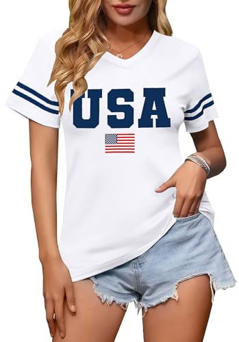 American Flag Shirts Women Patriotic Shirt 4th of July Tee Tops V-Neck Short Sleeve Summer T-Shirt2