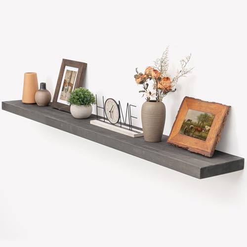 Image of Marsmiles Floating Shelves for Wall - 55 Inch Rustic Grey Wood Floating Shelves Set of 1-55 Inch Wide x 7.7 Inch Deep x 1.6 Inch Thick Wooden Shelves for Room Wall