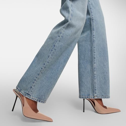 Image of THESHY Women's Pointed Toe High Stiletto Heels Slingback Stretch Slip-on Pumps Backless Patent Leather Fashion Dress Shoes for Women