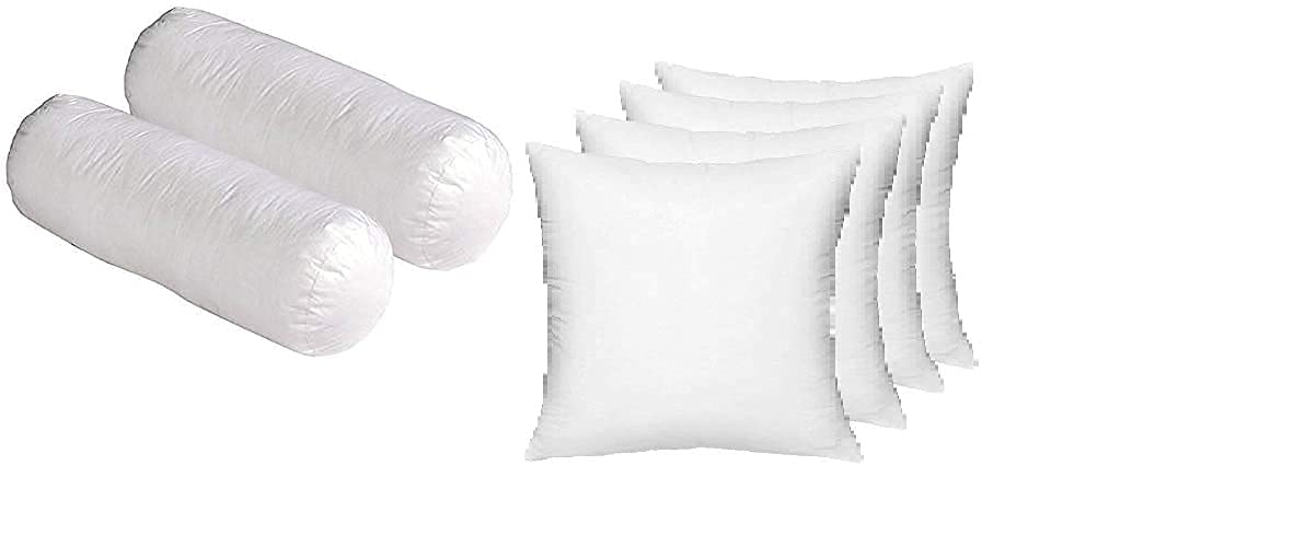 GENERIC Microfiber Cushion Filler with Pillow, Cushion: 16 x 16 inch, Pillow: 76 x38 cm, White, Set of 2