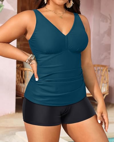 Image of Yonique Womens Plus Size Swimsuits with Shorts Tummy Control Tankini Two Piece Bathing Suits Athletic Swimwear