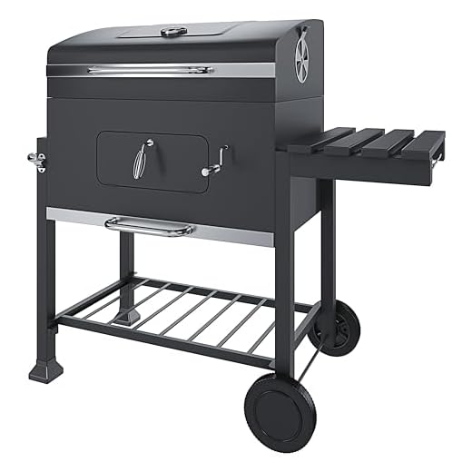 Bricozone Barbecue a Carbonella BBQ con Coperchio Termometro Ripiano Laterale Ruote 106 x 46 x 114 cm