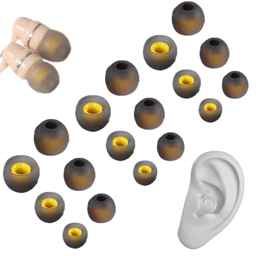 LIKENNY イヤーピース イヤホンパッド 3サイズ 18個セット シリコン イヤホンキャップ 2層構造 滑り止め 脱落防止 交換用 高遮音 柔らかい イヤホンイヤーピース(アッシュ+イエロー)