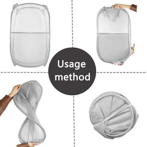 Image of Collapsible Pop Up Laundry Hamper, Extra Large Mesh Foldable Laundry Basket, 28 inch x 16 inch x 16 inch (Grey)